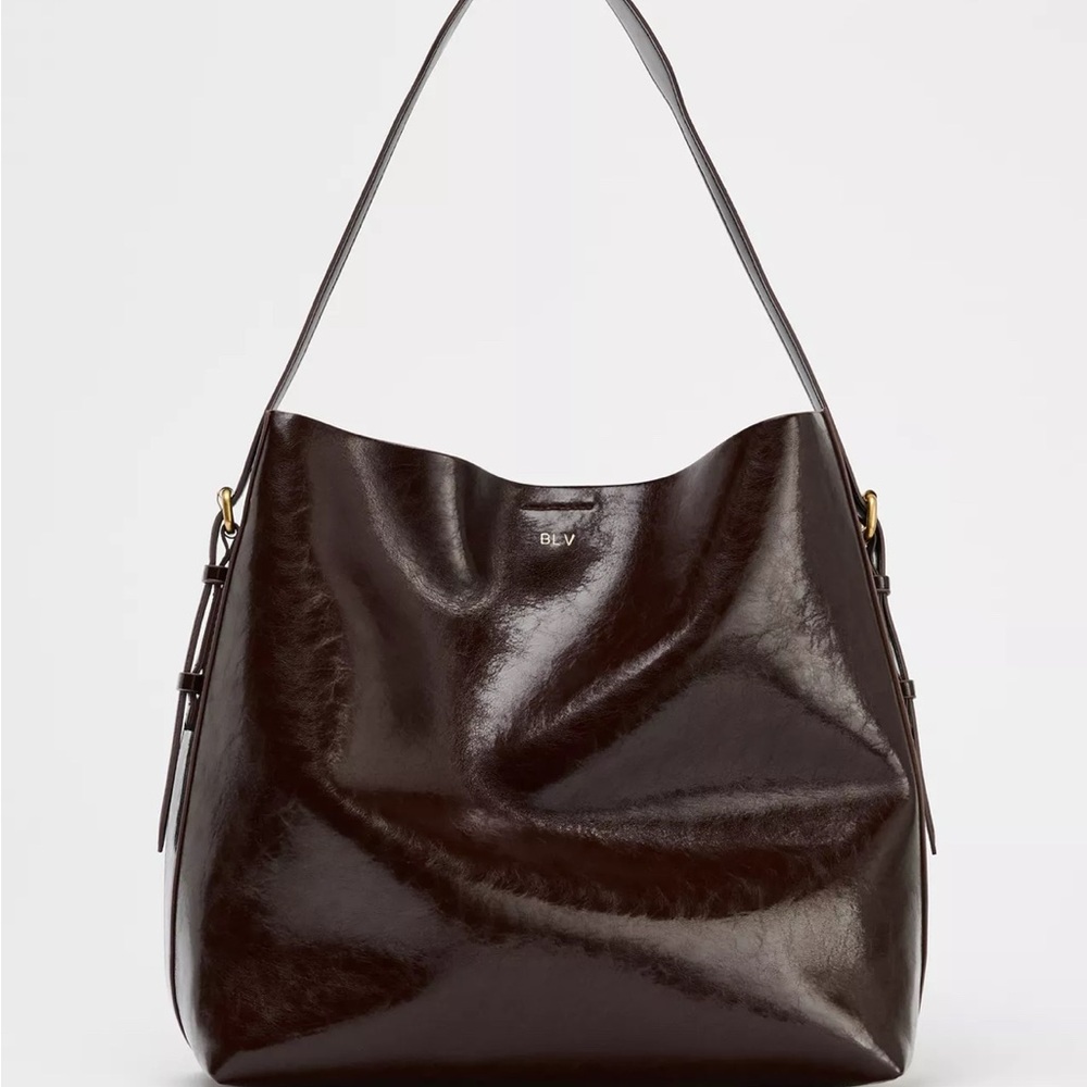 NWT Zara Dark Brown Leather Hobo Bucket Bag